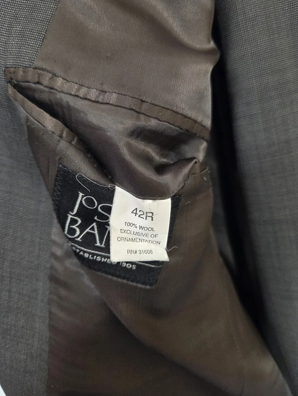 Jos. A. Bank 42R 36R Olive Green 2pc Suit 100% Wool Notch Lapel